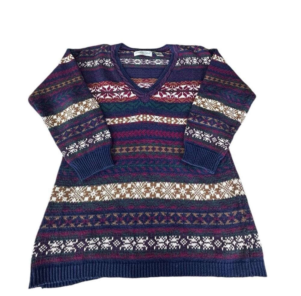 Vintage Northern Isles Blue Purple Pink Green Fair Isle Sweater Women M